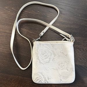 Coach 43833 Jewel Flower Rose Leather Crossbody Chalk White and Silver